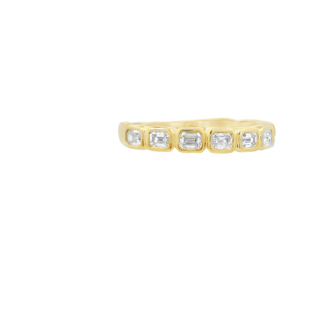 EAST WEST EMERALD DIAMOND WEDDING BAND