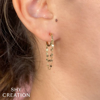 Shy Creation - Gold Chain Dangle Hoop Earrings