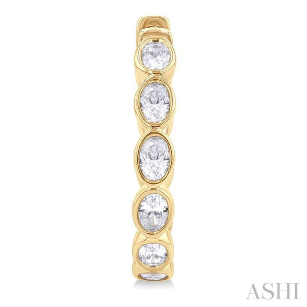 Oval Shape Bezel Set Diamond Fashion Hoop Earrings - 1Cttw