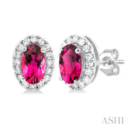 Oval Shape Pink Tourmaline & Halo Diamond Earrings