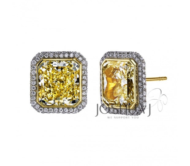 Yellow Diamond Earrings - 6 Ct Radiant