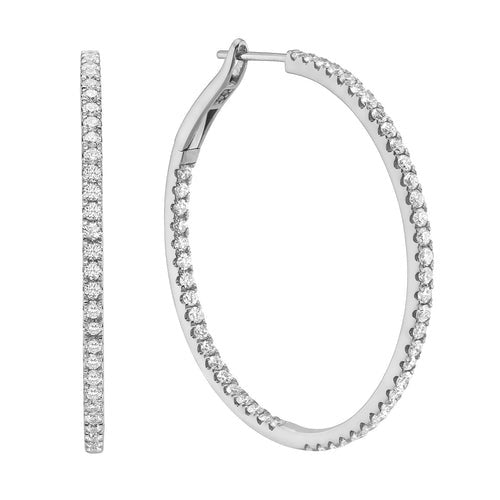 Pave Diamond In & Out Hoop Earrings - 3/4 Ct