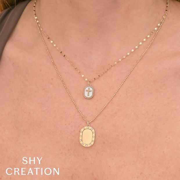 Shy Creation - Mother of Pearl & Diamond Cross Pendant