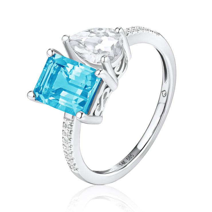 LUVENTE - BLUE TOPAZ, WHITE TOPAZ, & DIAMOND RING