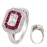 Ruby & Diamond Emerald Shape Ring