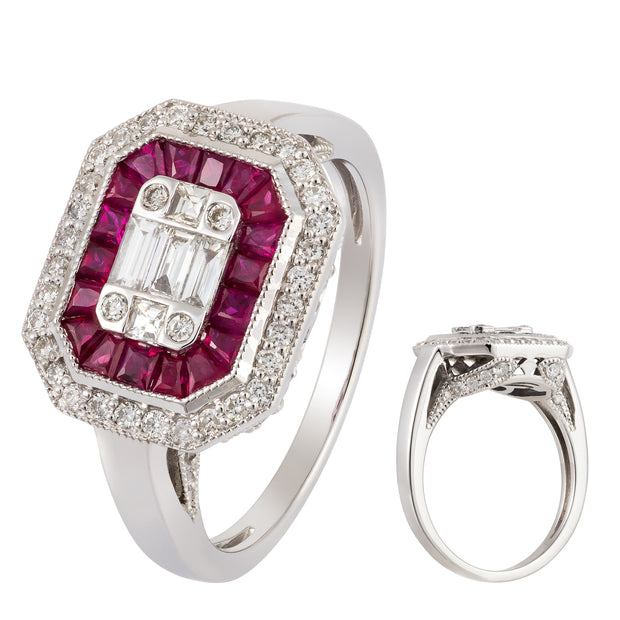 Ruby & Diamond Emerald Shape Ring