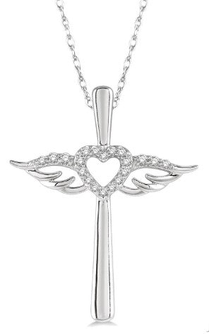 Ashi – Diamond Angel Wing Cross Pendant