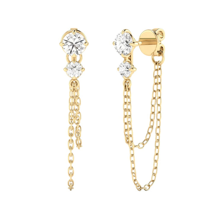 Double Chain Diamond Dangle Earrings