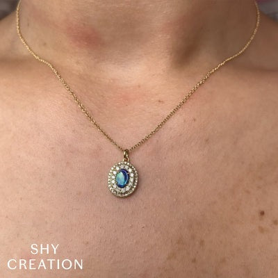 Shy Creation - Black Opal & Diamond Pendant