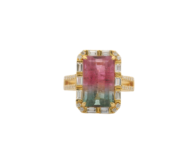 Watermelon Tourmaline & Diamond Ring