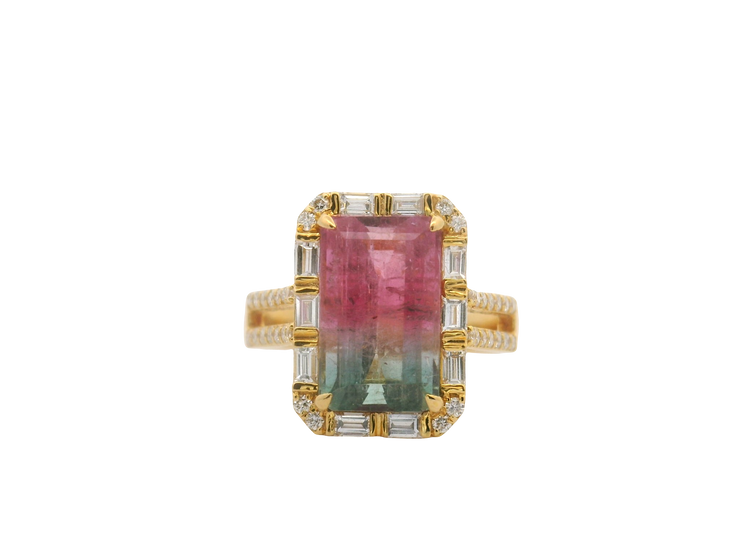 Watermelon Tourmaline & Diamond Ring