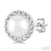 Pearl & Halo Diamond Stud Earrings