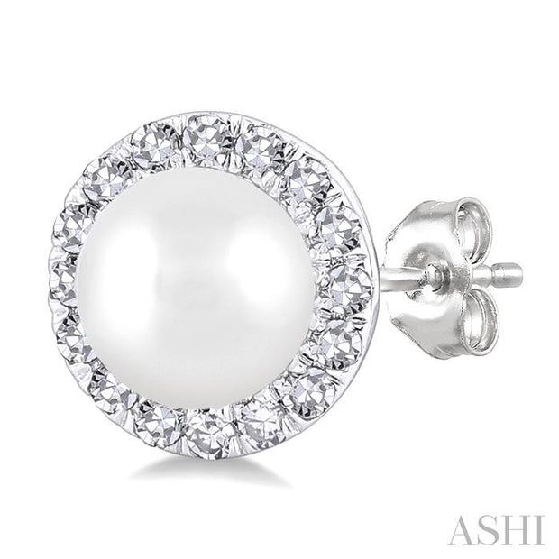 Pearl & Halo Diamond Stud Earrings