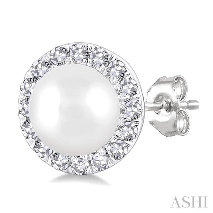 Pearl & Halo Diamond Stud Earrings
