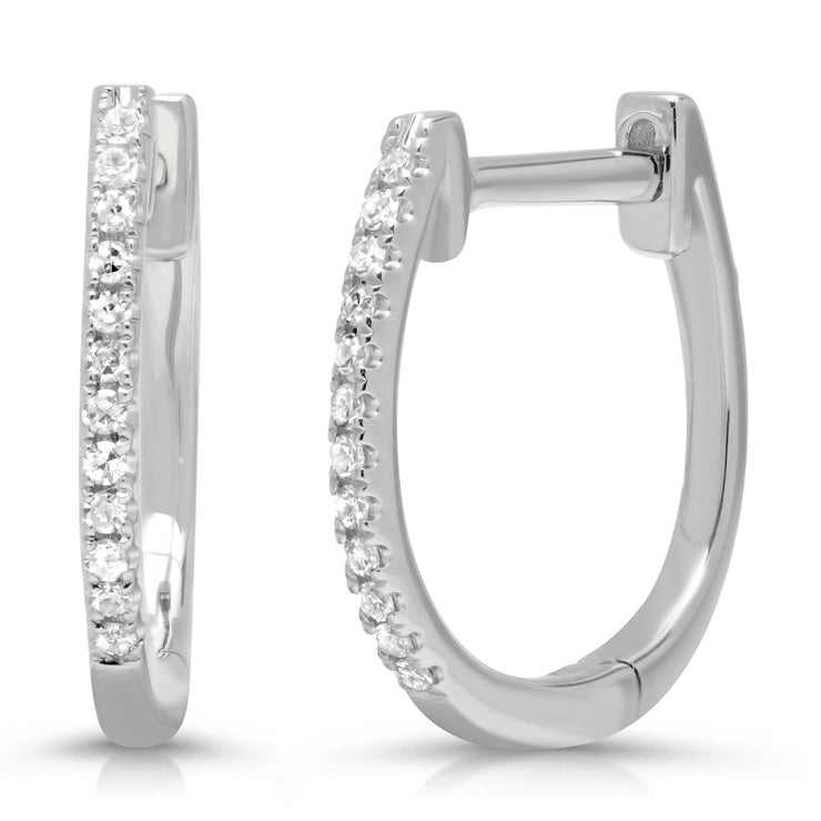 SHY CREATION - WHITE GOLD SMALL DIAMOND HUGGIE HOOP EARRING