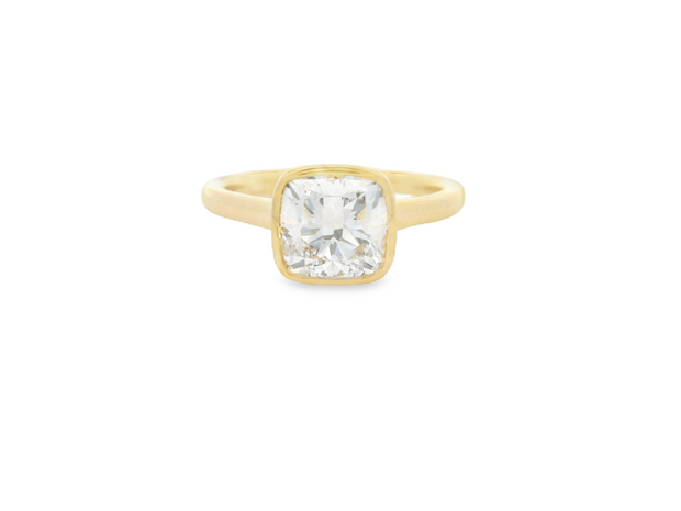 Bezel Set Diamond Solitare Engagement Ring - 2 Ct Square Cushion