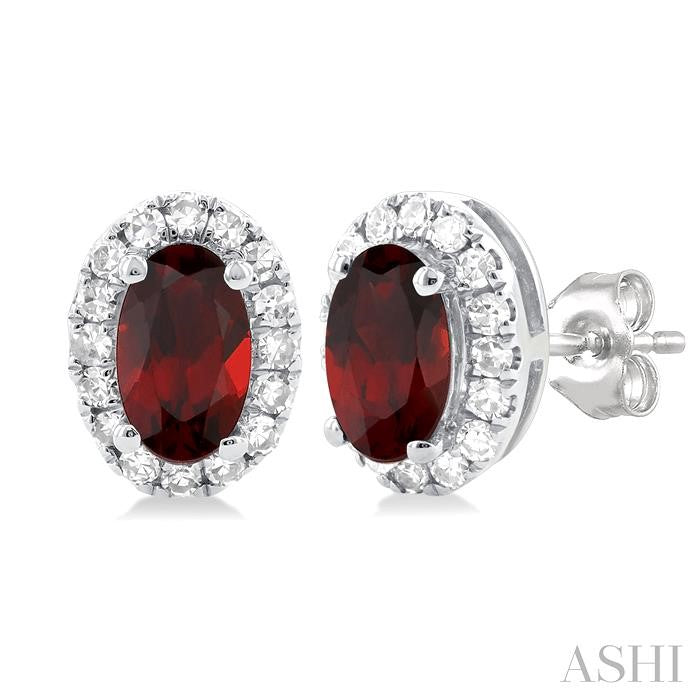 Oval Shape Garnet & Halo Diamond Earrings