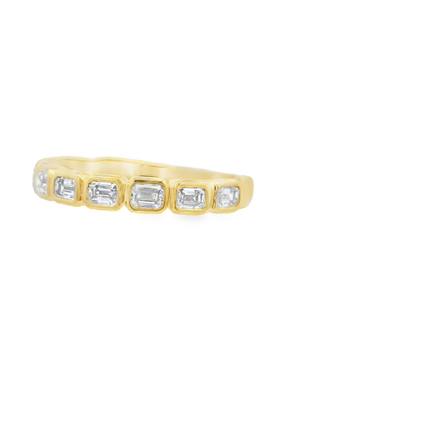EAST WEST EMERALD DIAMOND WEDDING BAND