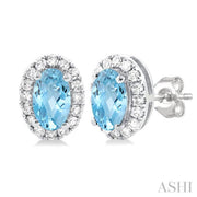 Oval Shape Aquamarine & Halo Diamond Earrings