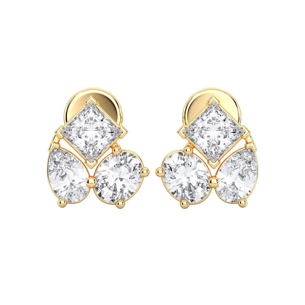 Multi Shape Diamond Cluster Post Earrings