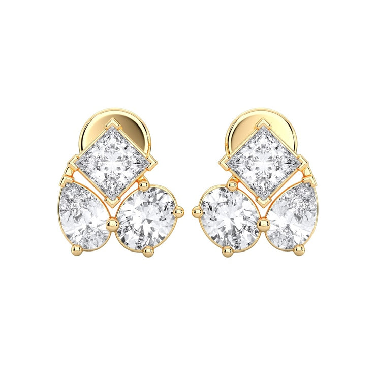 Multi Shape Diamond Cluster Post Earrings