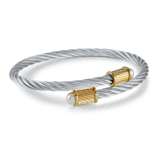 Italgem - Two Tone Stainless Steel Twist Cable Bangle With Pearls
