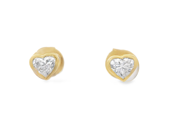 Bezel Set Heart Diamond Stud Earrings