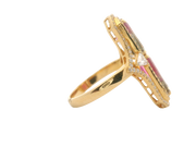 Watermelon Tourmaline & Diamond Art Deco Ring