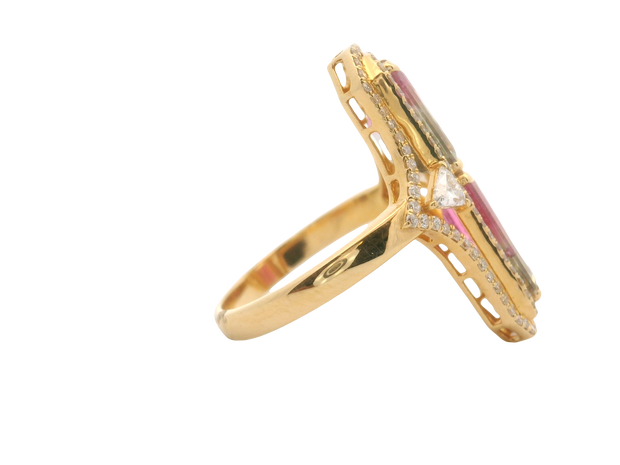 Watermelon Tourmaline & Diamond Art Deco Ring