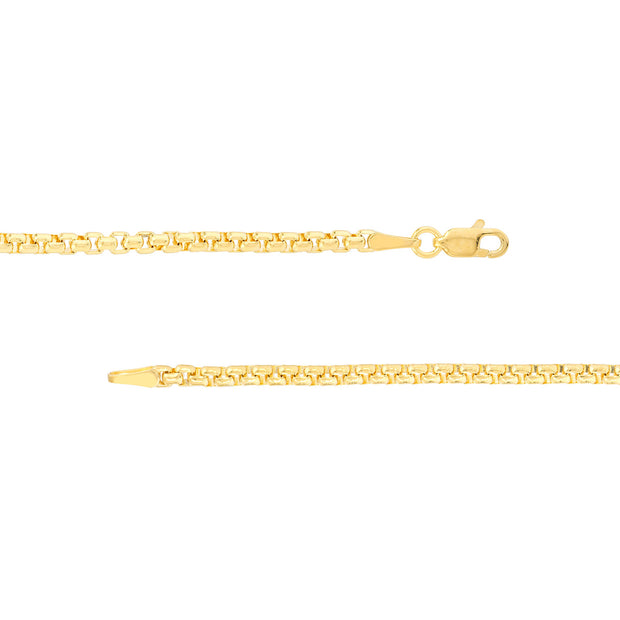 YELLOW GOLD SOLID ROUND BOX CHAIN 22"