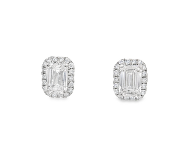 Emerald Diamond Halo Earrings