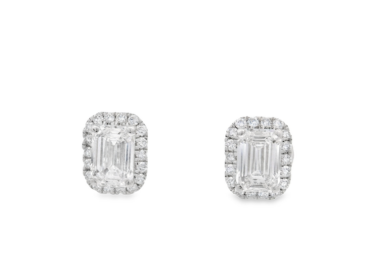 Emerald Diamond Halo Earrings