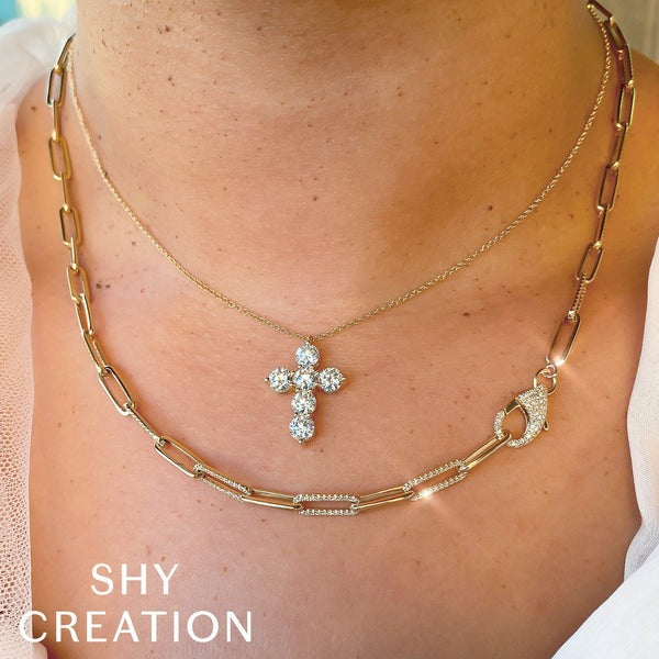 SHY CREATION - DIAMOND PAPERCLIP LINK NECKLACE