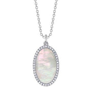 SHY CREATION - OVAL MOTHER OF PEARL & DIAMOND DISC PENDANT