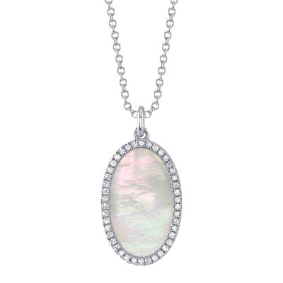 SHY CREATION - OVAL MOTHER OF PEARL & DIAMOND DISC PENDANT