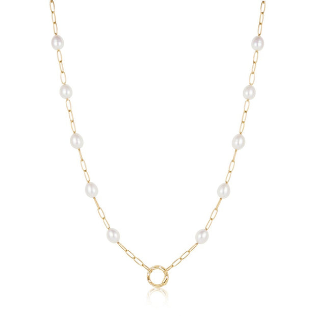 ANIA HAIE - GOLD PEARL CHAIN CHARM CONNECTOR NECKLACE
