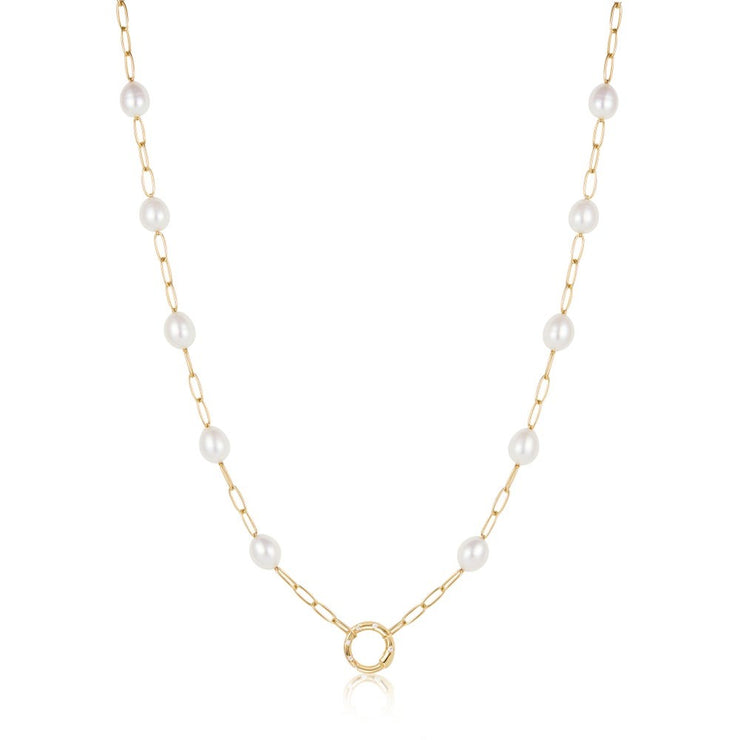 ANIA HAIE - GOLD PEARL CHAIN CHARM CONNECTOR NECKLACE
