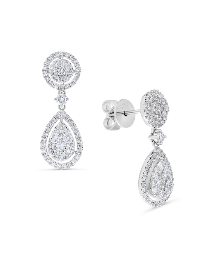 Round And Pear Shaped Cluster Diamond Dangle Earrings