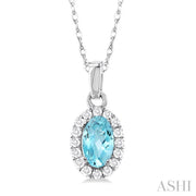 Oval Shape Aquamarine & Halo Diamond Pendant