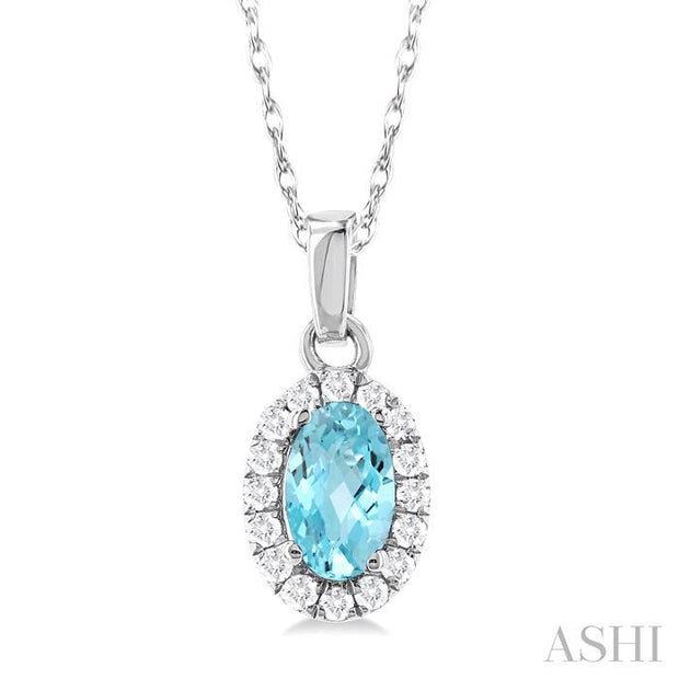 Oval Shape Aquamarine & Halo Diamond Pendant