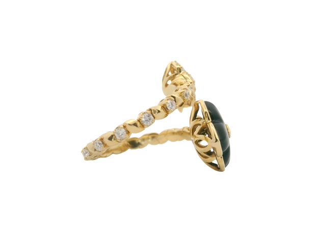 Black Onyx & Diamond Flower Bypass Ring