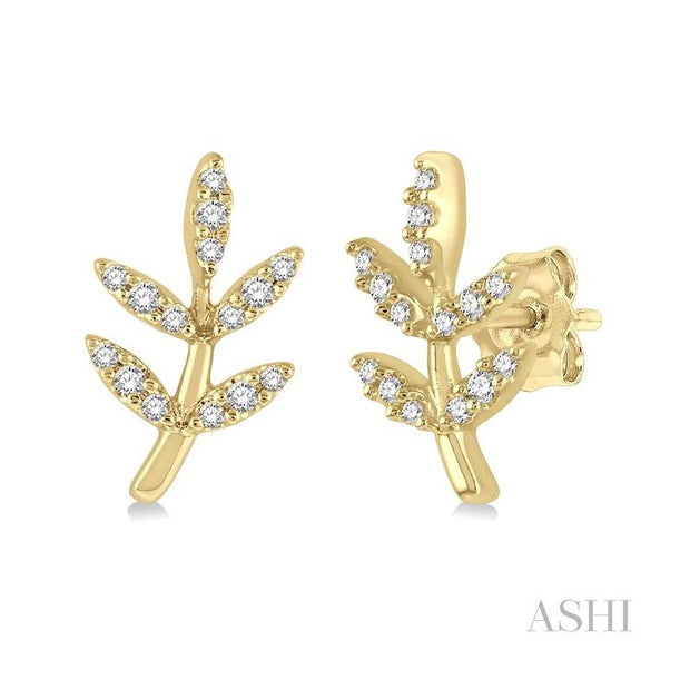 Ashi - Diamond Leaf Stud Earrings