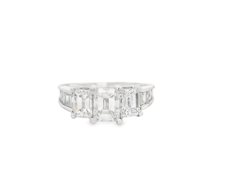 Emerald Cut 3 Stone Diamond Engagement Ring