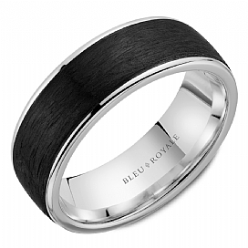 CROWN RING – MENS CARBON FIBER & WHITE GOLD WEDDING BAND