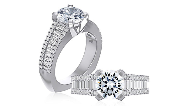 A Jaffe - Baguette Diamond Cathedral Shank Engagement Ring Setting