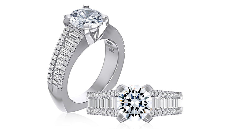 A Jaffe - Baguette Diamond Cathedral Shank Engagement Ring Setting
