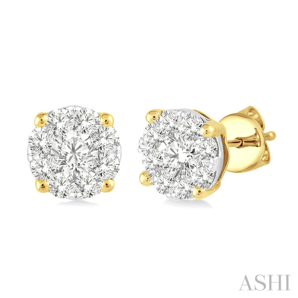 Siebke Hoyt Round Diamond Cluster Post Earrings 0.75ctw in 14K Yellow Gold