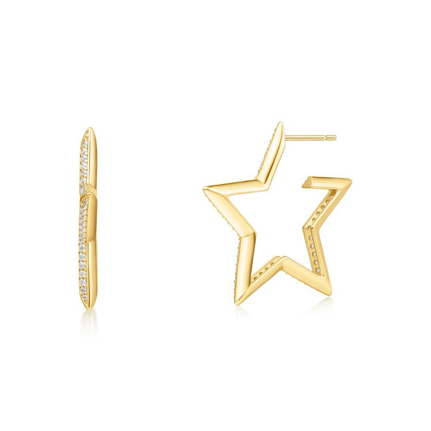 Ania Haie - Gold Large Star-Shaped Pavé Hoop Earrings
