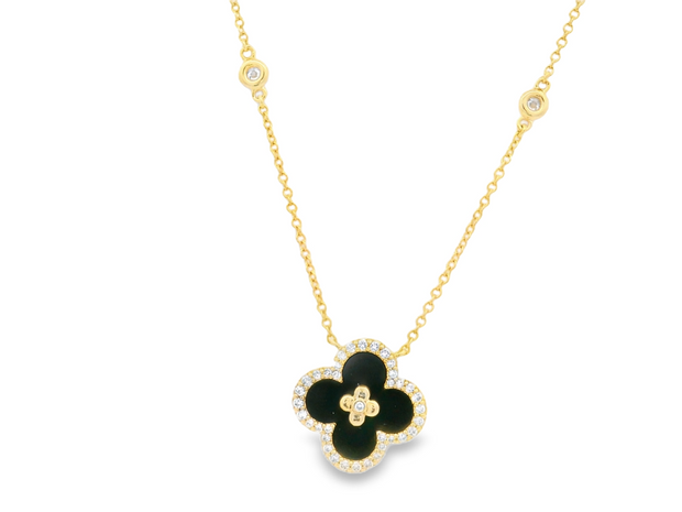Black Onyx & Diamond Clover Necklace