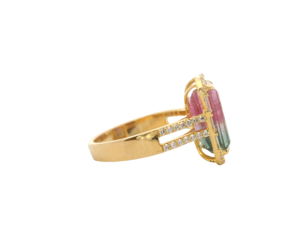 Watermelon Tourmaline & Diamond Ring